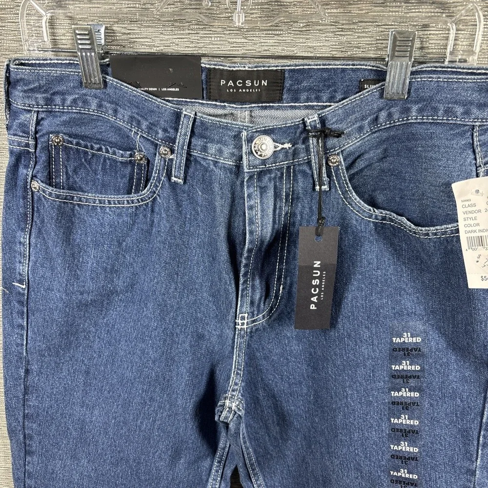 Pacsun Men's Slim Tapered Dark Indigo‎ Blue Cotton Jeans Size 31 NEW